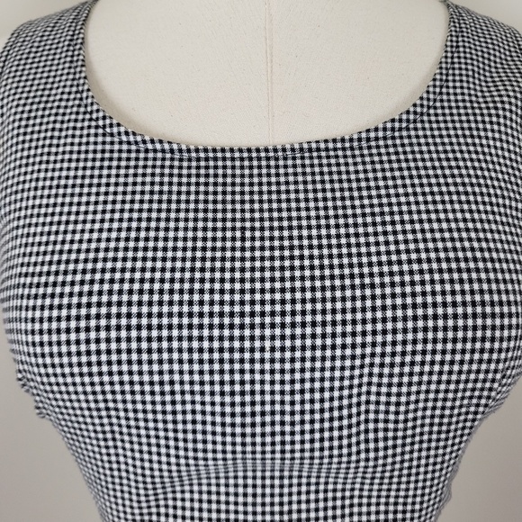 90's Gingham Mini Dress high neck sleeveless checkered plaid modest back zipper - Picture 7 of 11